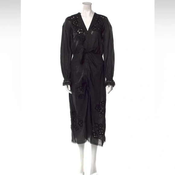 Veronica Beard Midi Dress Trina 4 Black Lace Floral Applique Button Front - Picture 7 of 15